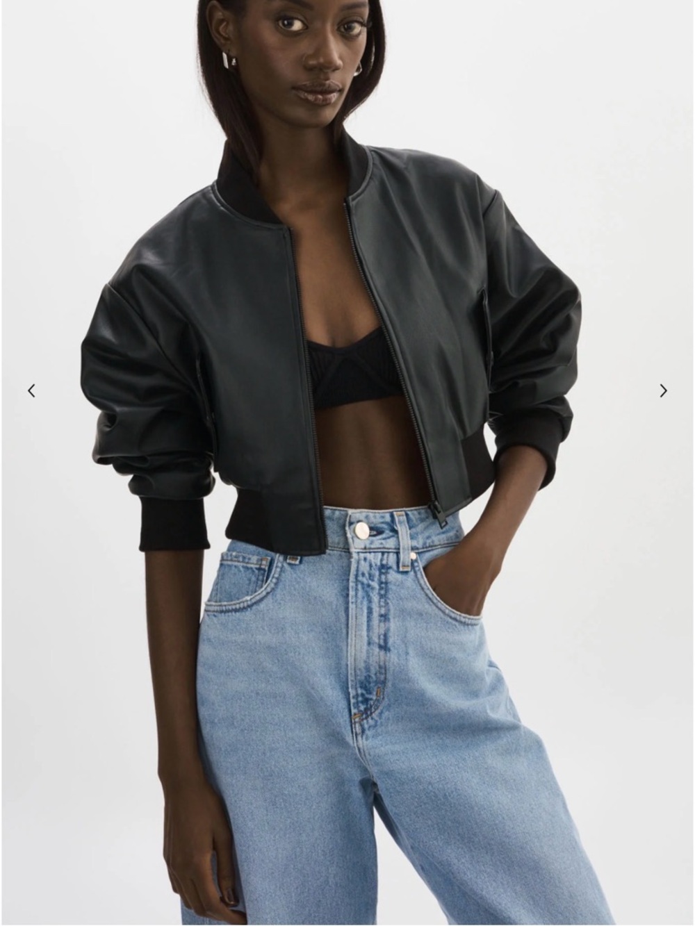 NWOT LAMARQUE Evelin faux vegan leather cropped bomber jacket black XS